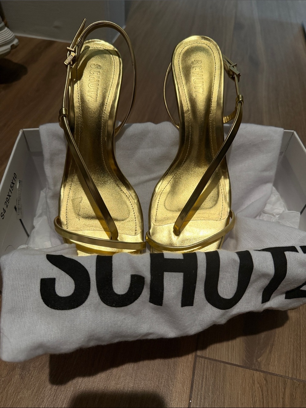 SCHUTZ Metallic Gold Strappy Slingback Heels